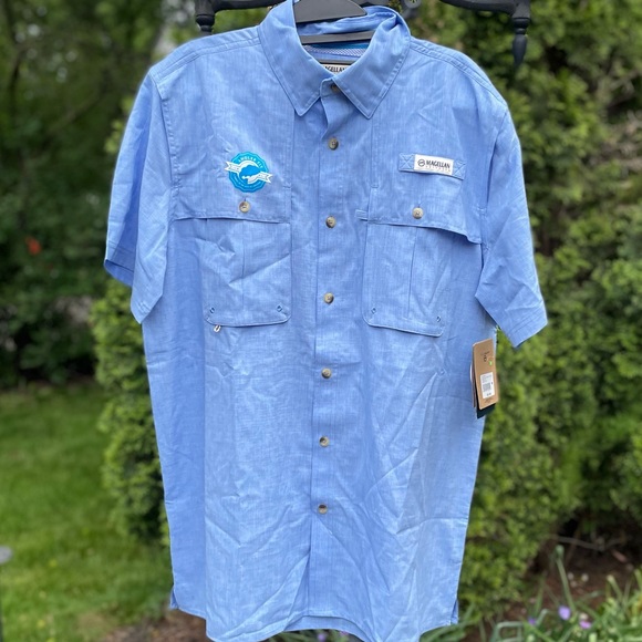 NWT - Magellan Outdoor Fishgear Blue Short Sleeve Button Shirt - Picture 1 of 5